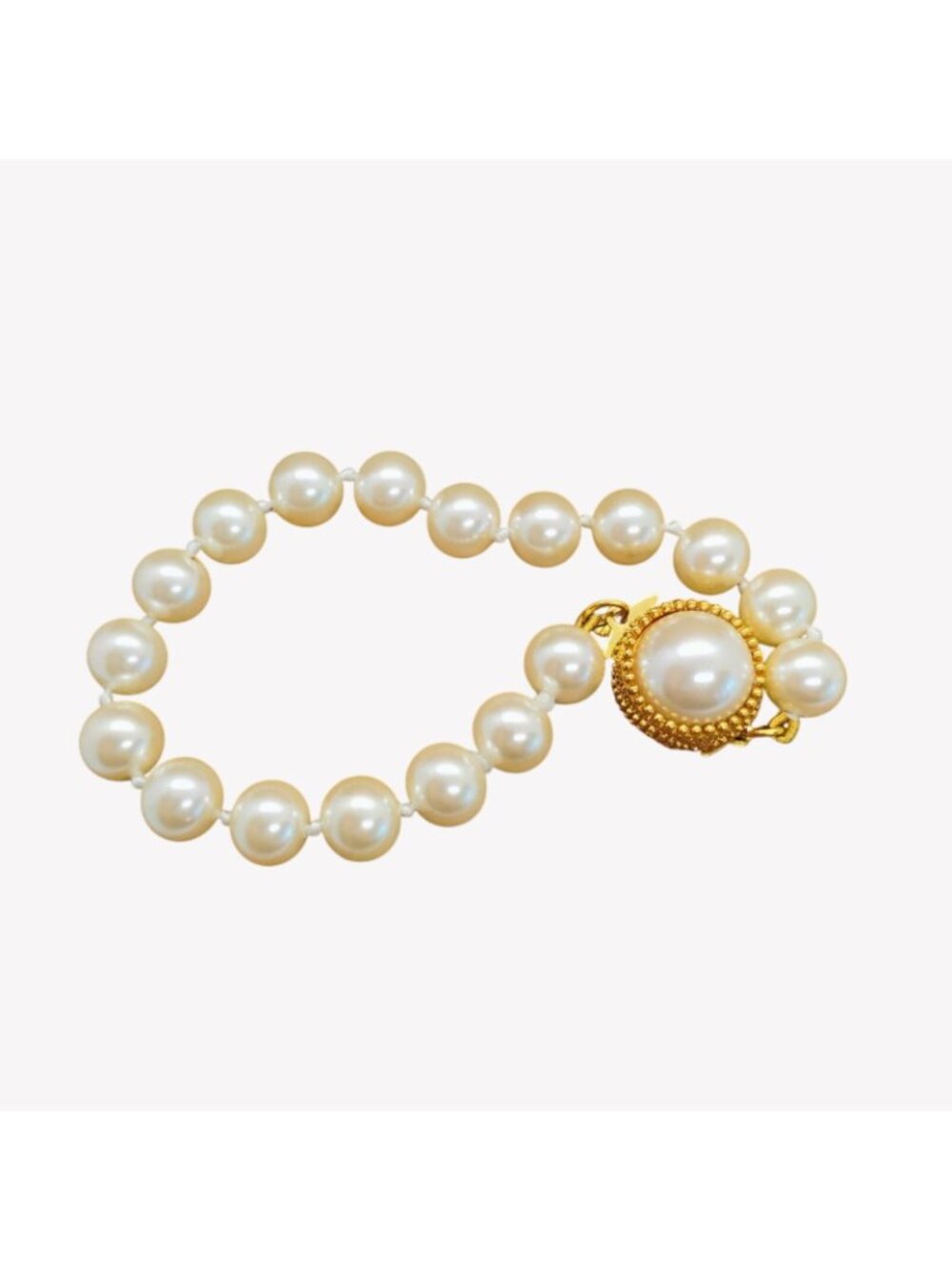 Vtg 80's Nordstrom Hand Knotted Faux Pearl Bracelet Size 6 1/2 Fancy Gold Clasp - Picture 2 of 6